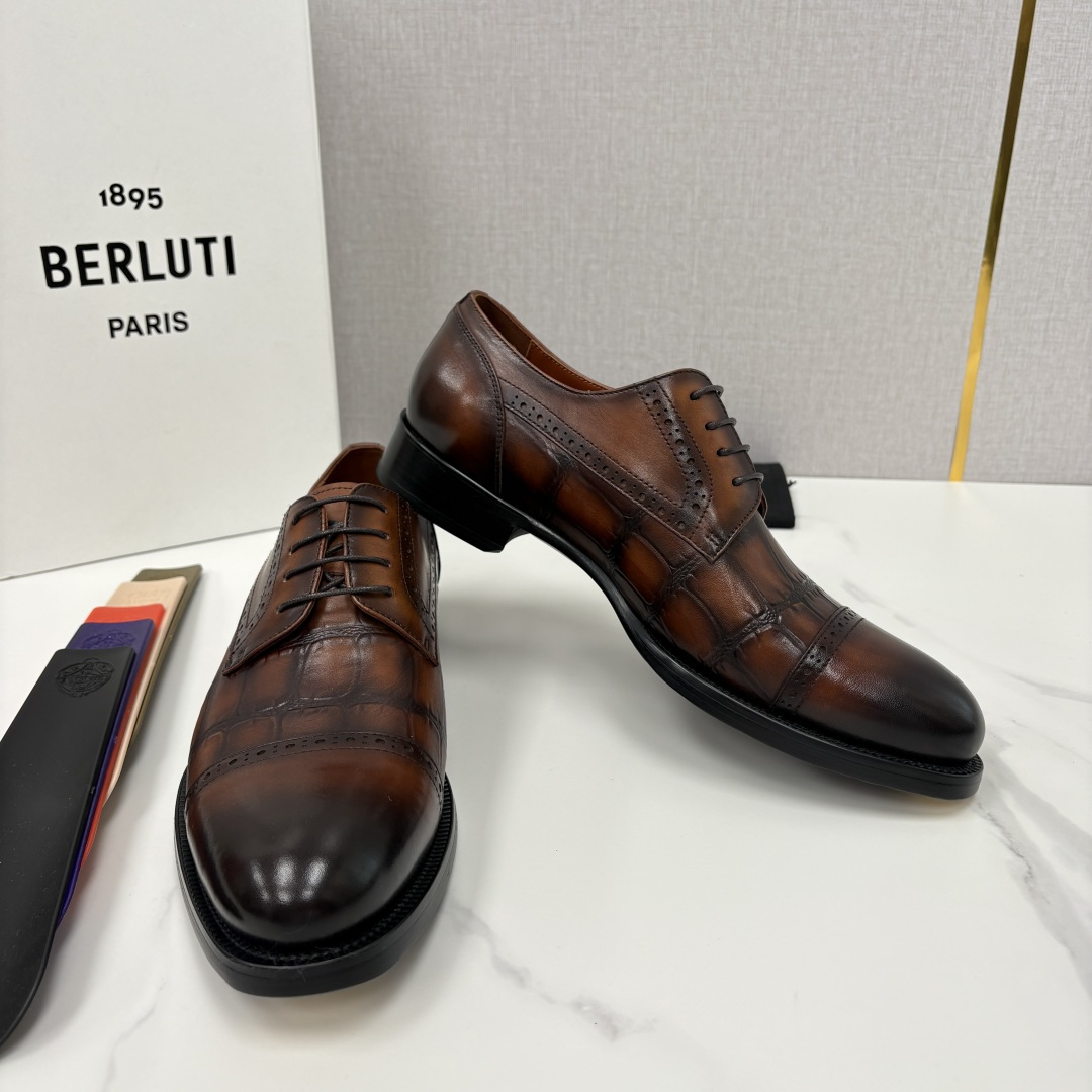 💋💍Berlut* 布鲁提 新款男士手工擦色正装皮鞋上新🆕 鳄鱼纹牛津鞋的商务与格调的极致融合。甄选优质