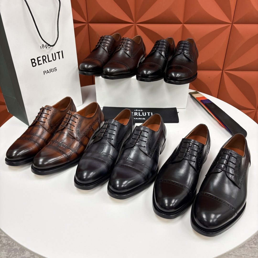 💋💍Berlut* 布鲁提 新款男士手工擦色正装皮鞋上新🆕 鳄鱼纹牛津鞋的商务与格调的极致融合。甄选优质