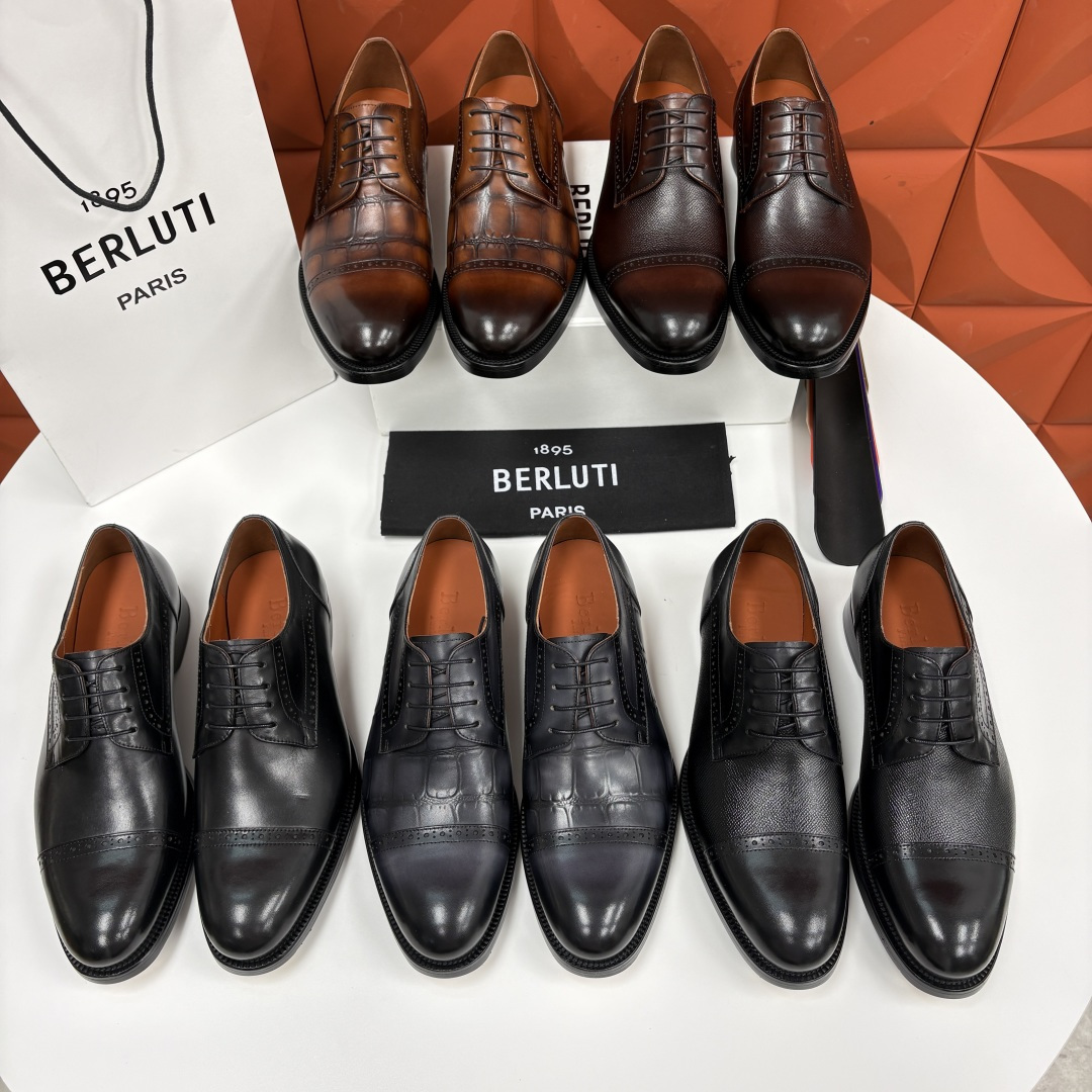 💋💍Berlut* 布鲁提 新款男士手工擦色正装皮鞋上新🆕 鳄鱼纹牛津鞋的商务与格调的极致融合。甄选优质