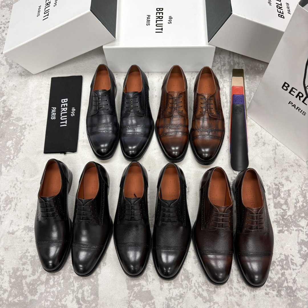 💋💍Berlut* 布鲁提 新款男士手工擦色正装皮鞋上新🆕 鳄鱼纹牛津鞋的商务与格调的极致融合。甄选优质