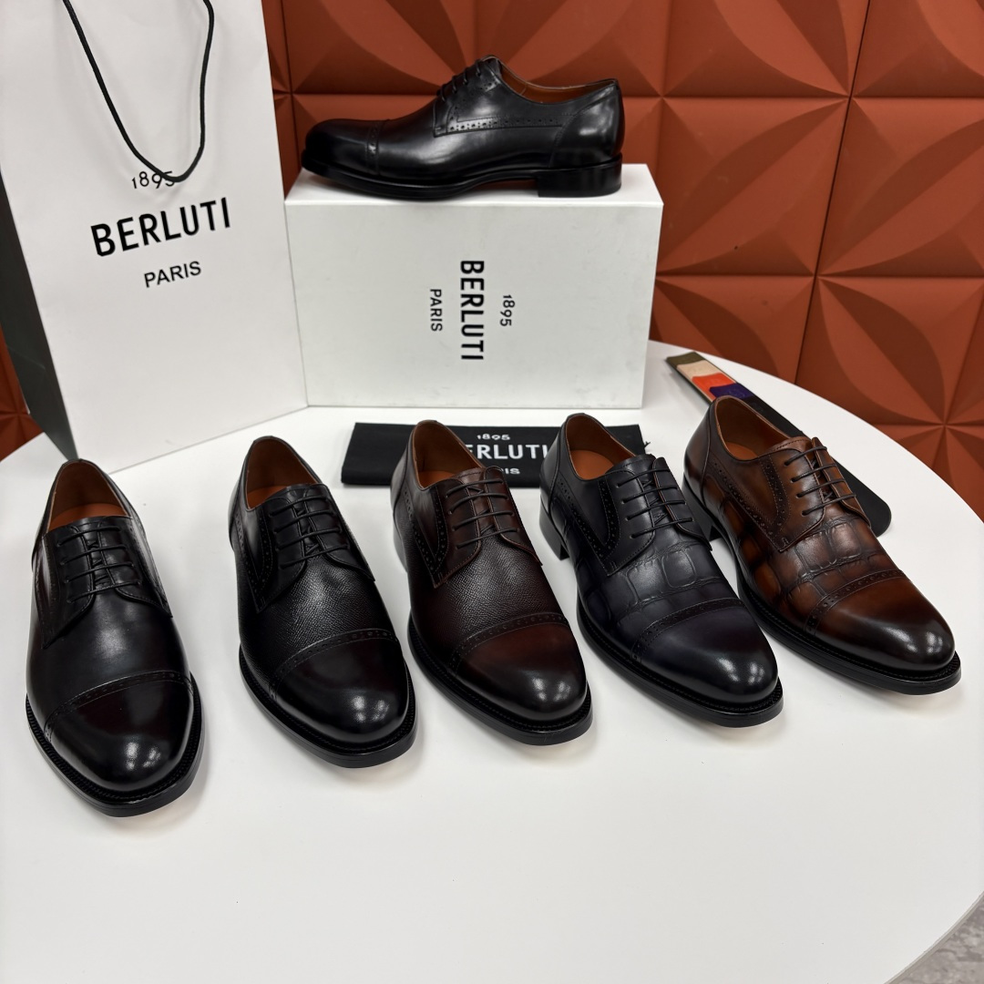 💋💍Berlut* 布鲁提 新款男士手工擦色正装皮鞋上新🆕 鳄鱼纹牛津鞋的商务与格调的极致融合。甄选优质