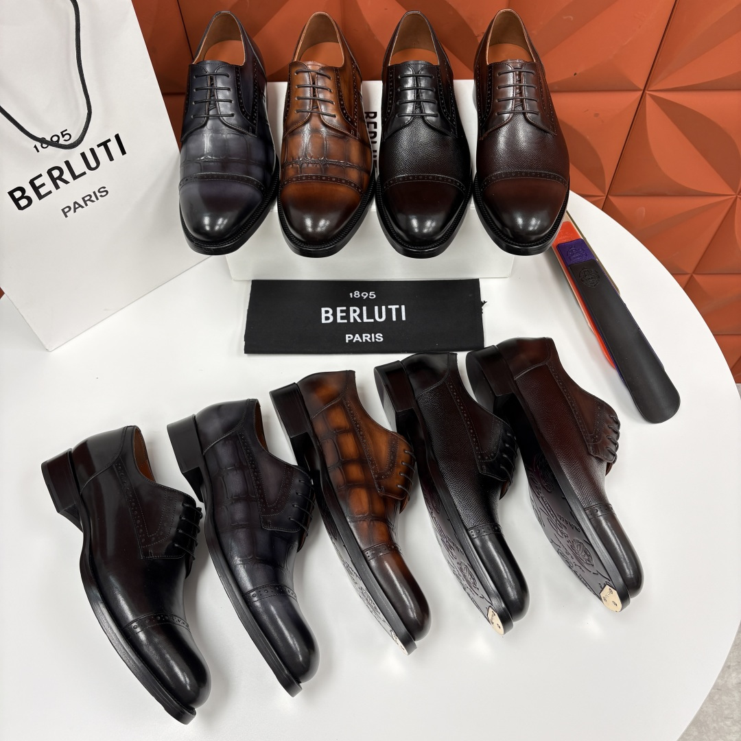 💋💍Berlut* 布鲁提 新款男士手工擦色正装皮鞋上新🆕 鳄鱼纹牛津鞋的商务与格调的极致融合。甄选优质