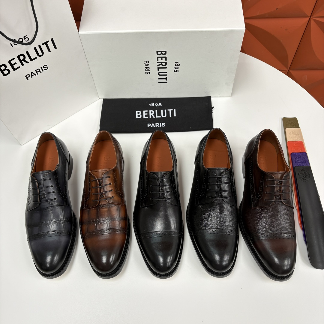 💋💍Berlut* 布鲁提 新款男士手工擦色正装皮鞋上新🆕 鳄鱼纹牛津鞋的商务与格调的极致融合。甄选优质
