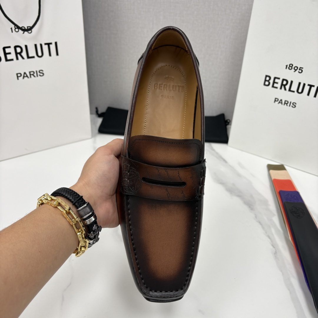 💋 💍 Berlut* 布鲁提 独家开模定制 Saturnin Scritto图纹皮革驾车鞋 官方9,9