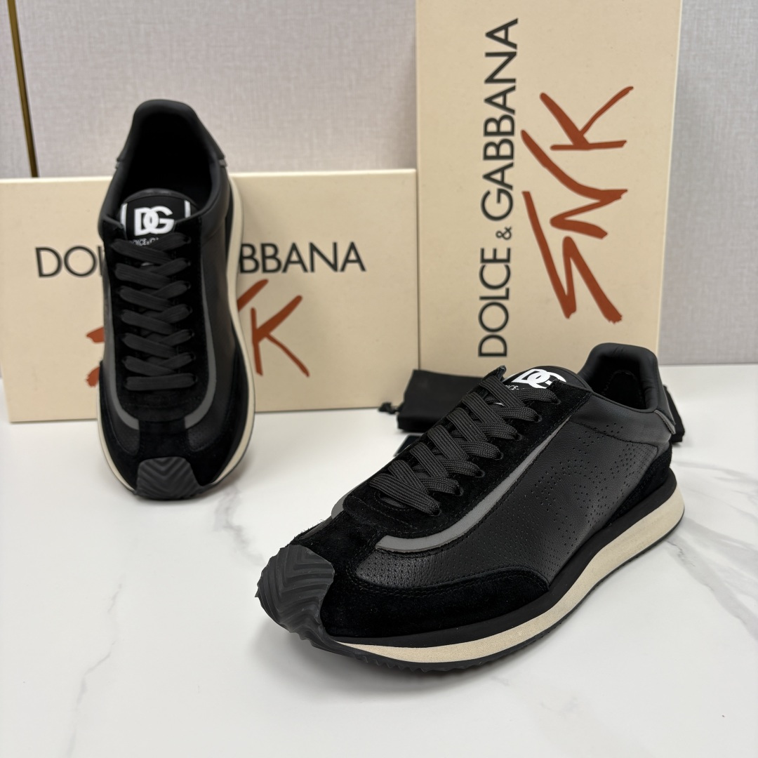 💋💍DG 家新品 Dolce &Gabban* 杜嘉～班纳 Cushion 多种牛皮材质拼接休闲运动鞋 