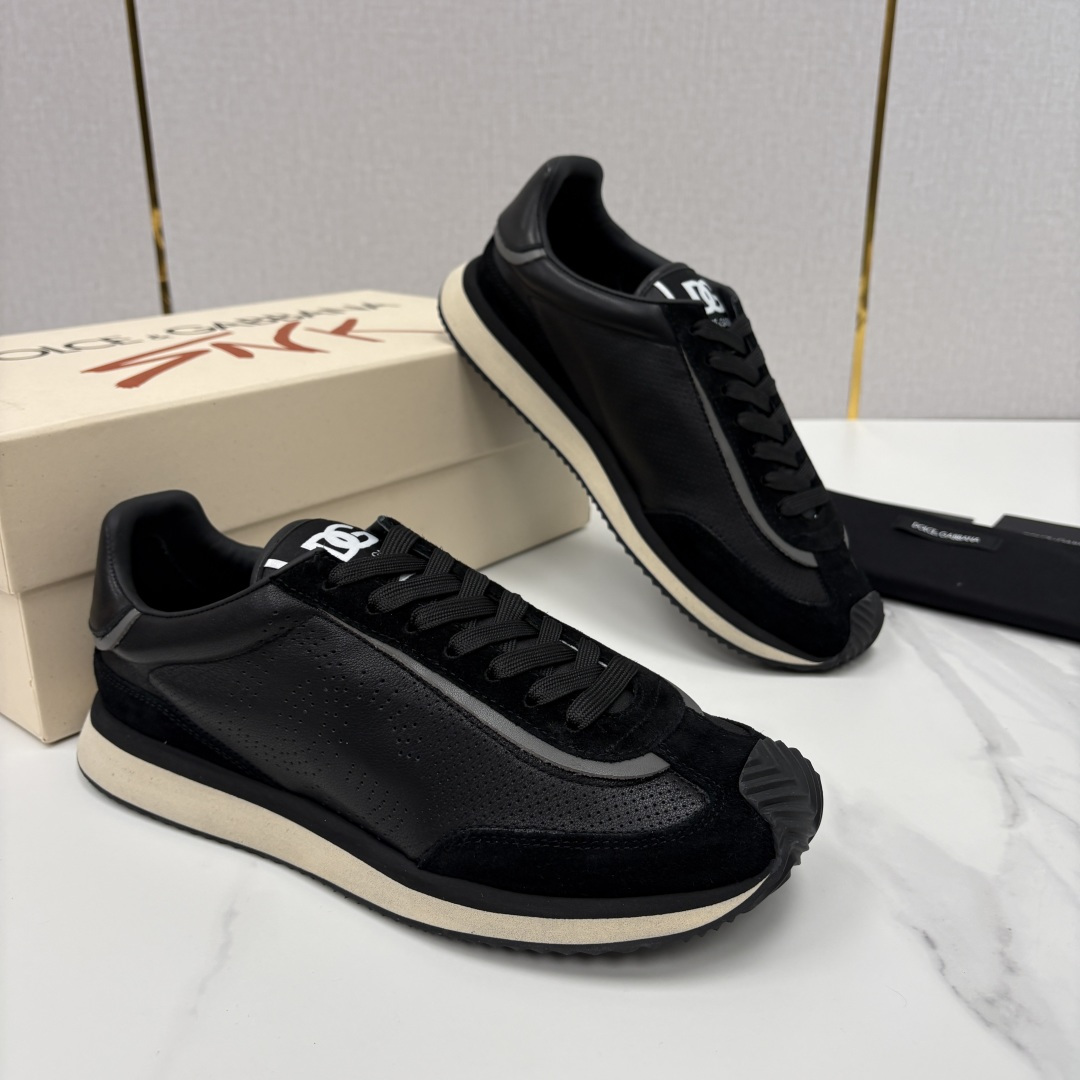 💋💍DG 家新品 Dolce &Gabban* 杜嘉～班纳 Cushion 多种牛皮材质拼接休闲运动鞋 