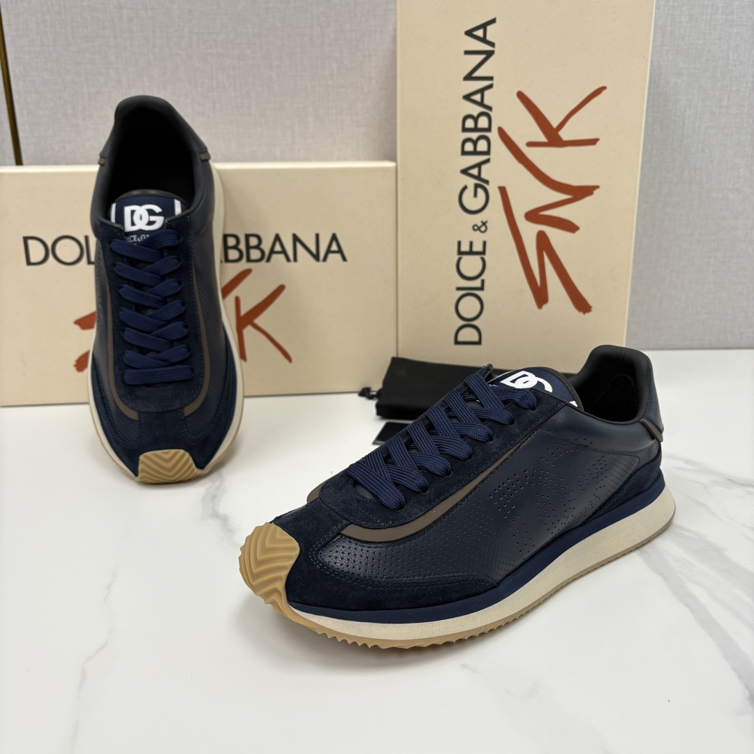 💋💍DG 家新品 Dolce &Gabban* 杜嘉～班纳 Cushion 多种牛皮材质拼接休闲运动鞋 