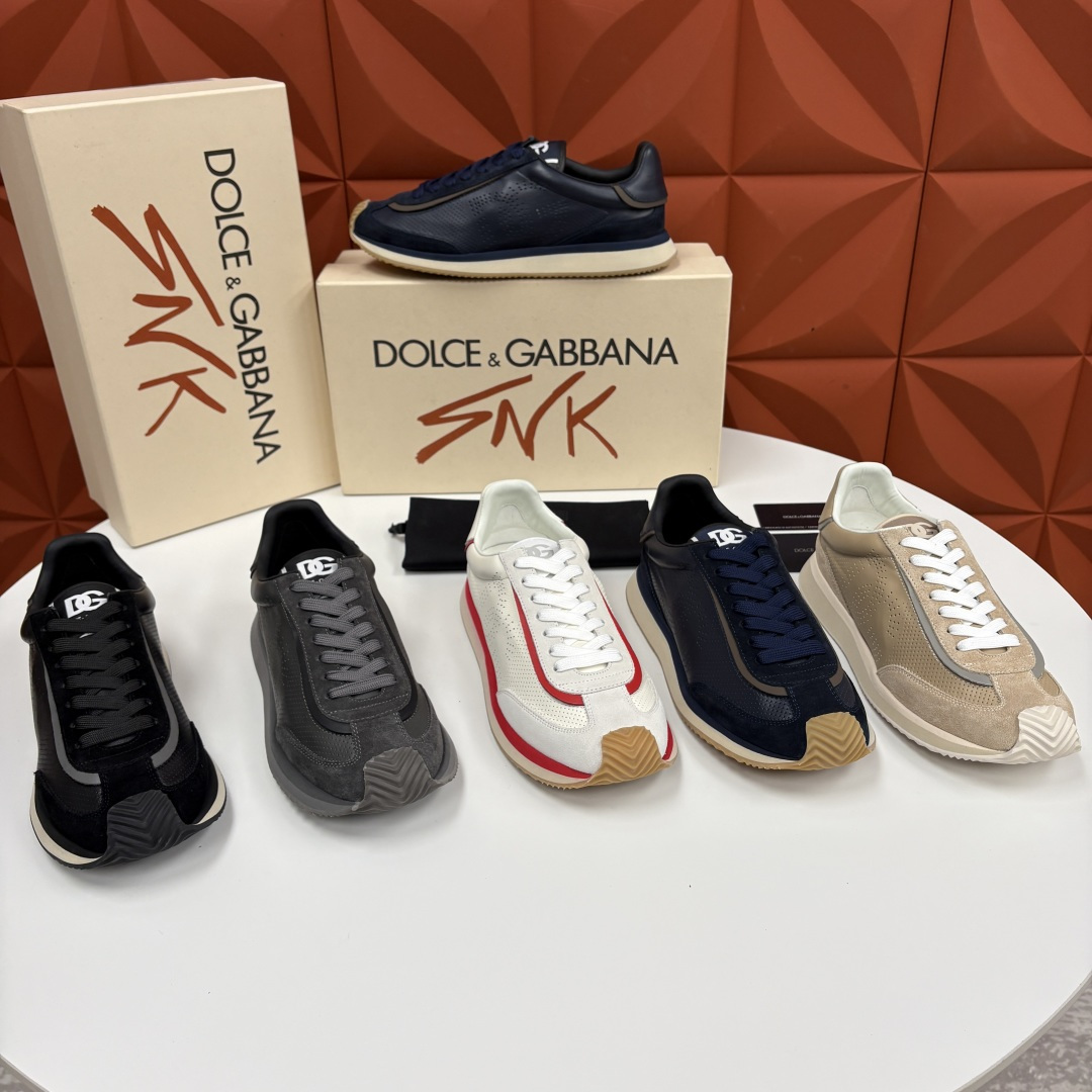 💋💍DG 家新品 Dolce &Gabban* 杜嘉～班纳 Cushion 多种牛皮材质拼接休闲运动鞋 