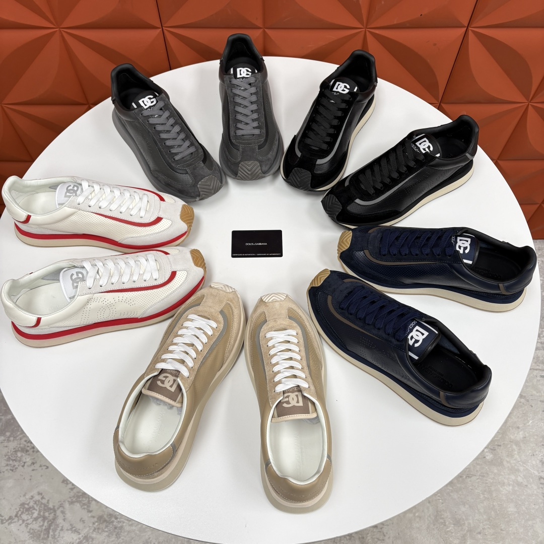 💋💍DG 家新品 Dolce &Gabban* 杜嘉～班纳 Cushion 多种牛皮材质拼接休闲运动鞋 