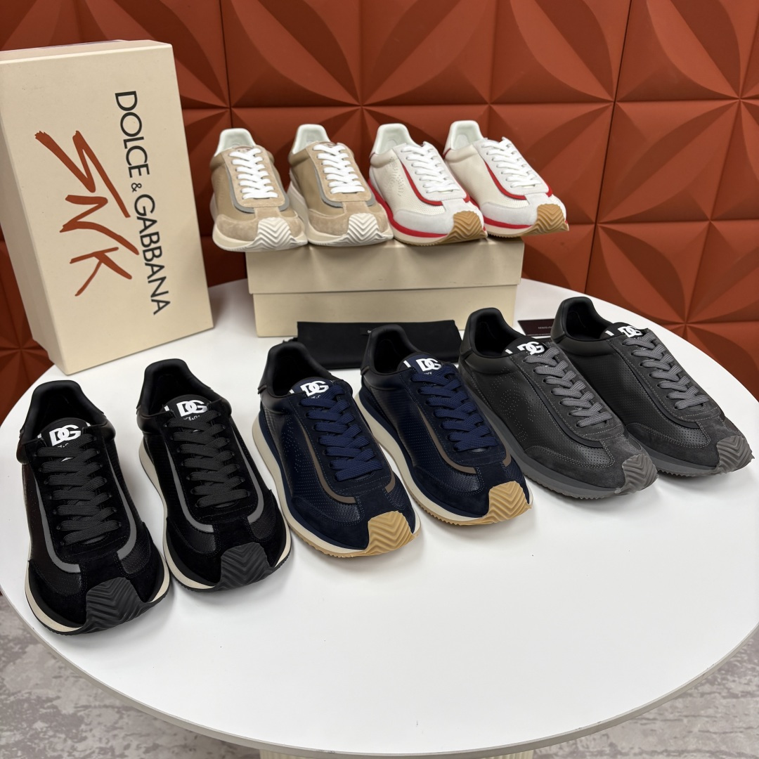 💋💍DG 家新品 Dolce &Gabban* 杜嘉～班纳 Cushion 多种牛皮材质拼接休闲运动鞋 