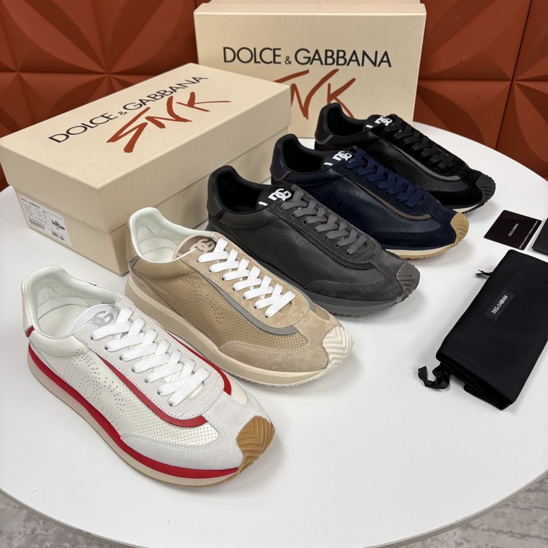💋💍DG 家新品 Dolce &Gabban* 杜嘉～班纳 Cushion 多种牛皮材质拼接休闲运动鞋 