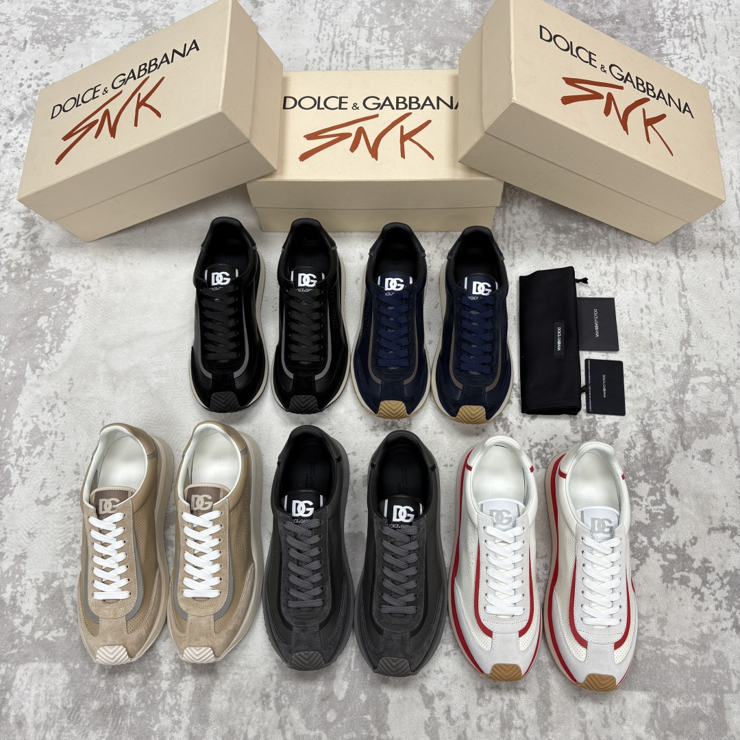 💋💍DG 家新品 Dolce &Gabban* 杜嘉～班纳 Cushion 多种牛皮材质拼接休闲运动鞋 