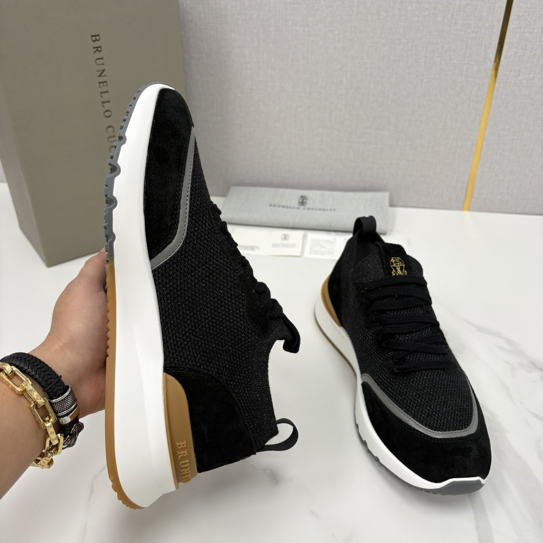 💋💍BC新品 Brunello Cucinell* 混色针织拼接绒面低帮运动鞋 官方 9,600 采用高