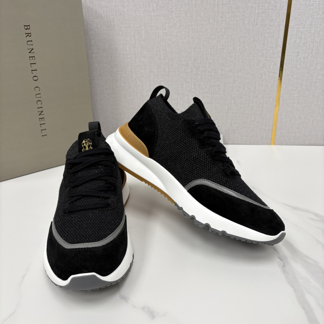 💋💍BC新品 Brunello Cucinell* 混色针织拼接绒面低帮运动鞋 官方 9,600 采用高