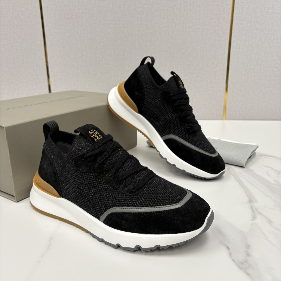 💋💍BC新品 Brunello Cucinell* 混色针织拼接绒面低帮运动鞋 官方 9,600 采用高