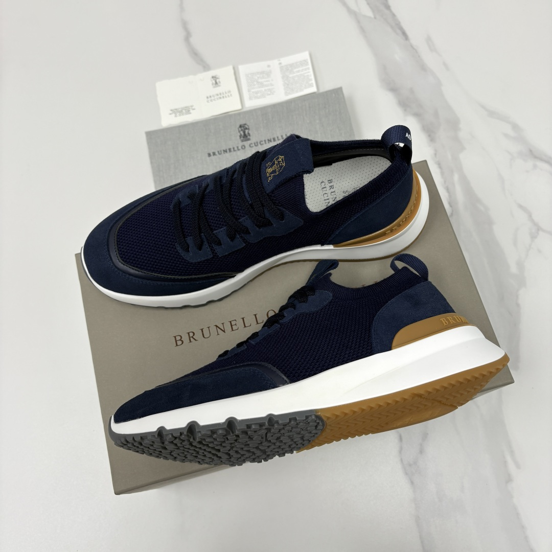 💋💍BC新品 Brunello Cucinell* 混色针织拼接绒面低帮运动鞋 官方 9,600 采用高