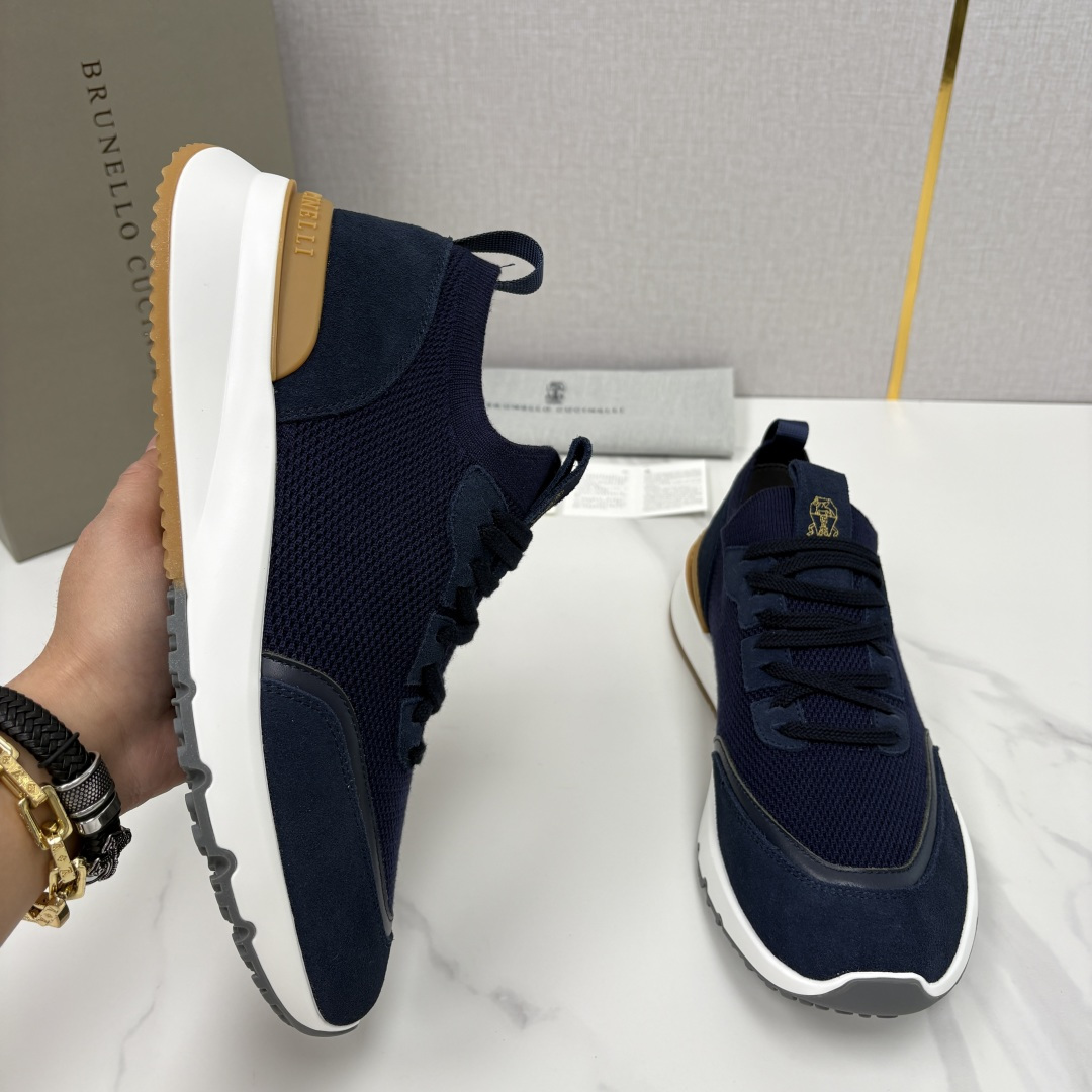 💋💍BC新品 Brunello Cucinell* 混色针织拼接绒面低帮运动鞋 官方 9,600 采用高