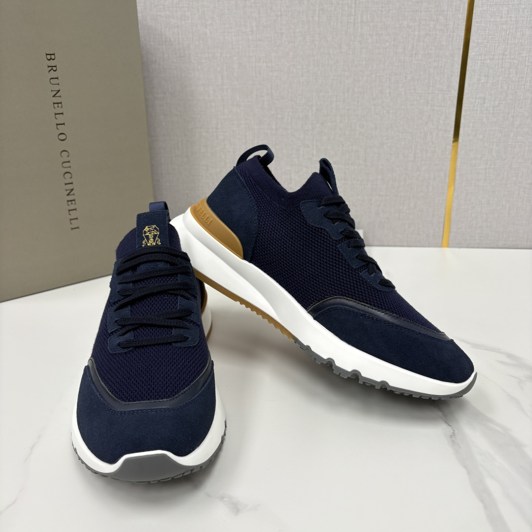 💋💍BC新品 Brunello Cucinell* 混色针织拼接绒面低帮运动鞋 官方 9,600 采用高