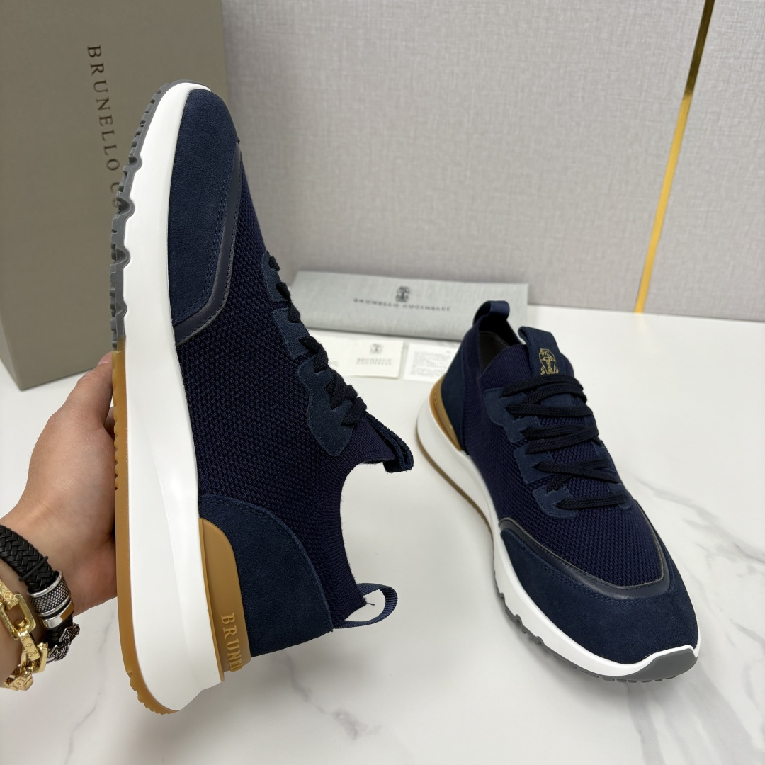 💋💍BC新品 Brunello Cucinell* 混色针织拼接绒面低帮运动鞋 官方 9,600 采用高