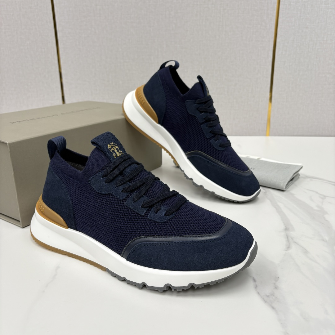 💋💍BC新品 Brunello Cucinell* 混色针织拼接绒面低帮运动鞋 官方 9,600 采用高