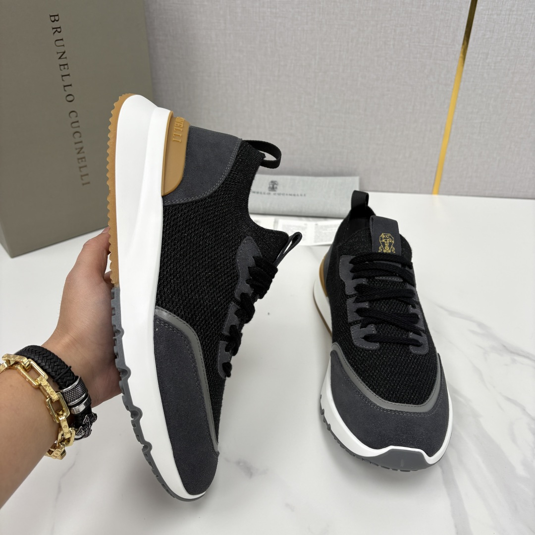 💋💍BC新品 Brunello Cucinell* 混色针织拼接绒面低帮运动鞋 官方 9,600 采用高