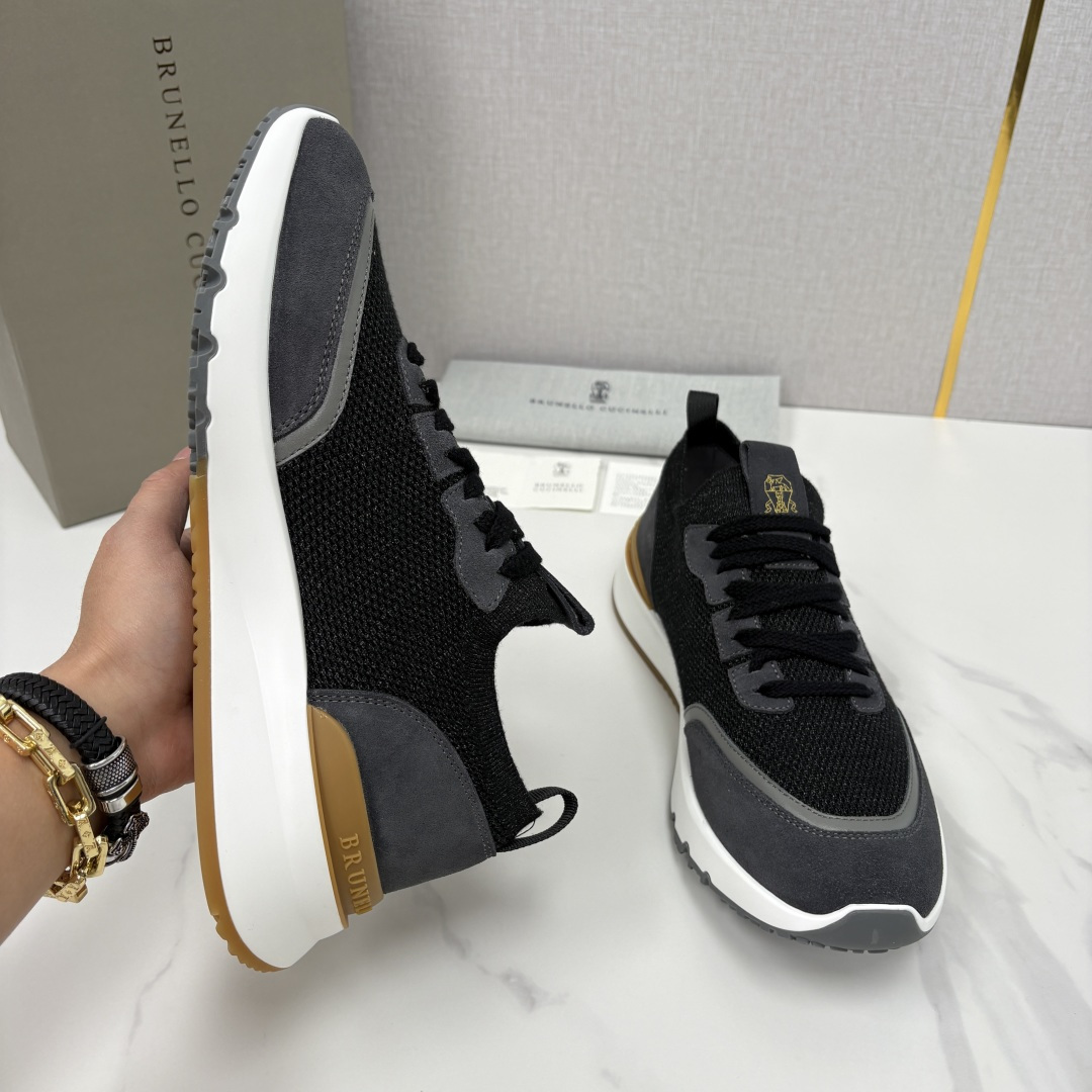 💋💍BC新品 Brunello Cucinell* 混色针织拼接绒面低帮运动鞋 官方 9,600 采用高