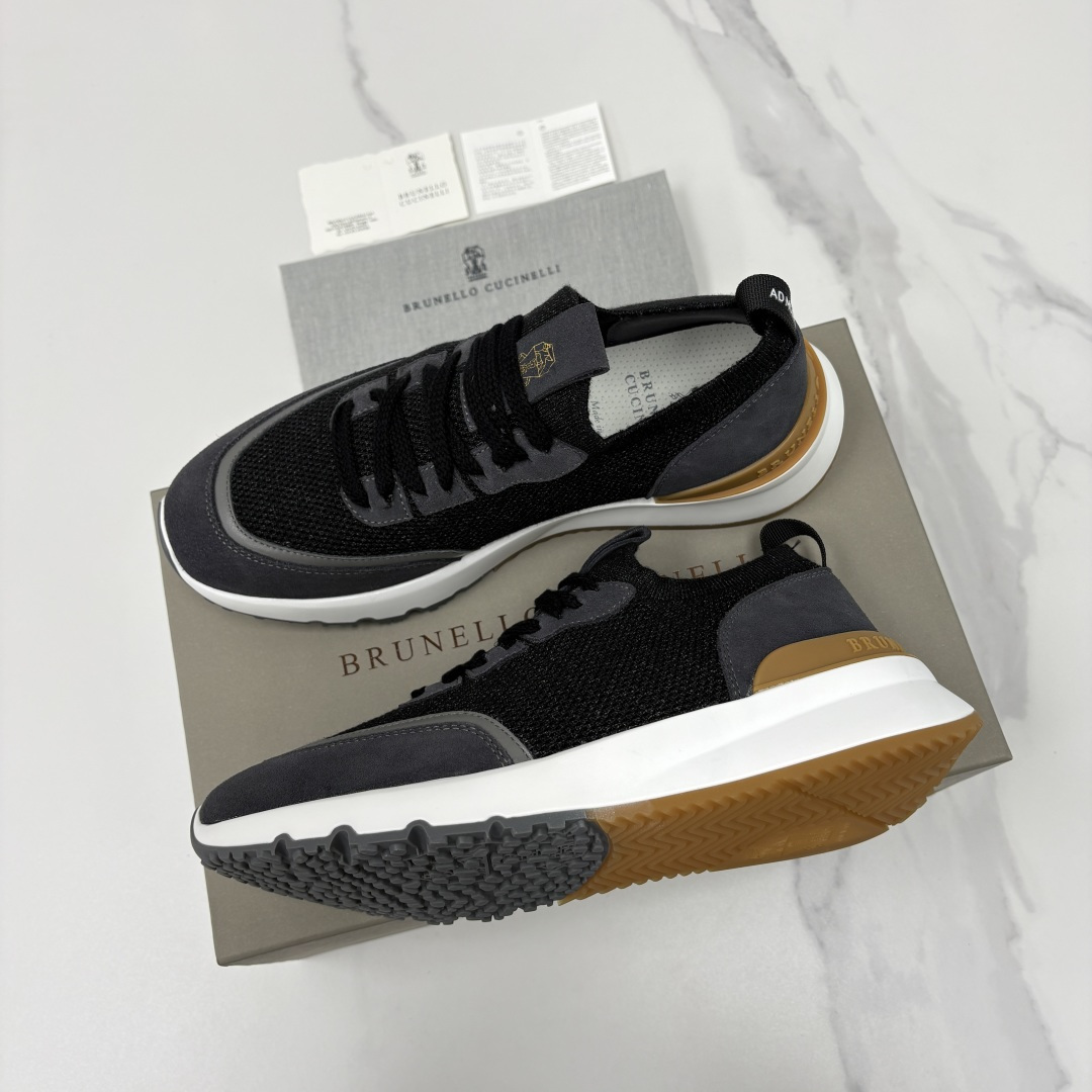 💋💍BC新品 Brunello Cucinell* 混色针织拼接绒面低帮运动鞋 官方 9,600 采用高