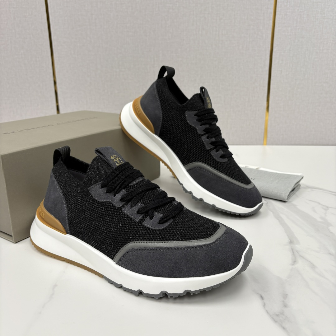 💋💍BC新品 Brunello Cucinell* 混色针织拼接绒面低帮运动鞋 官方 9,600 采用高