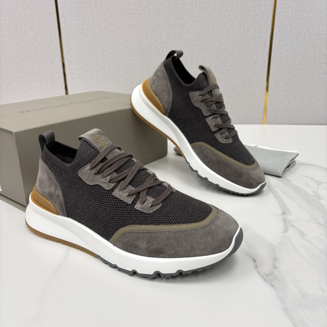 💋💍BC新品 Brunello Cucinell* 混色针织拼接绒面低帮运动鞋 官方 9,600 采用高