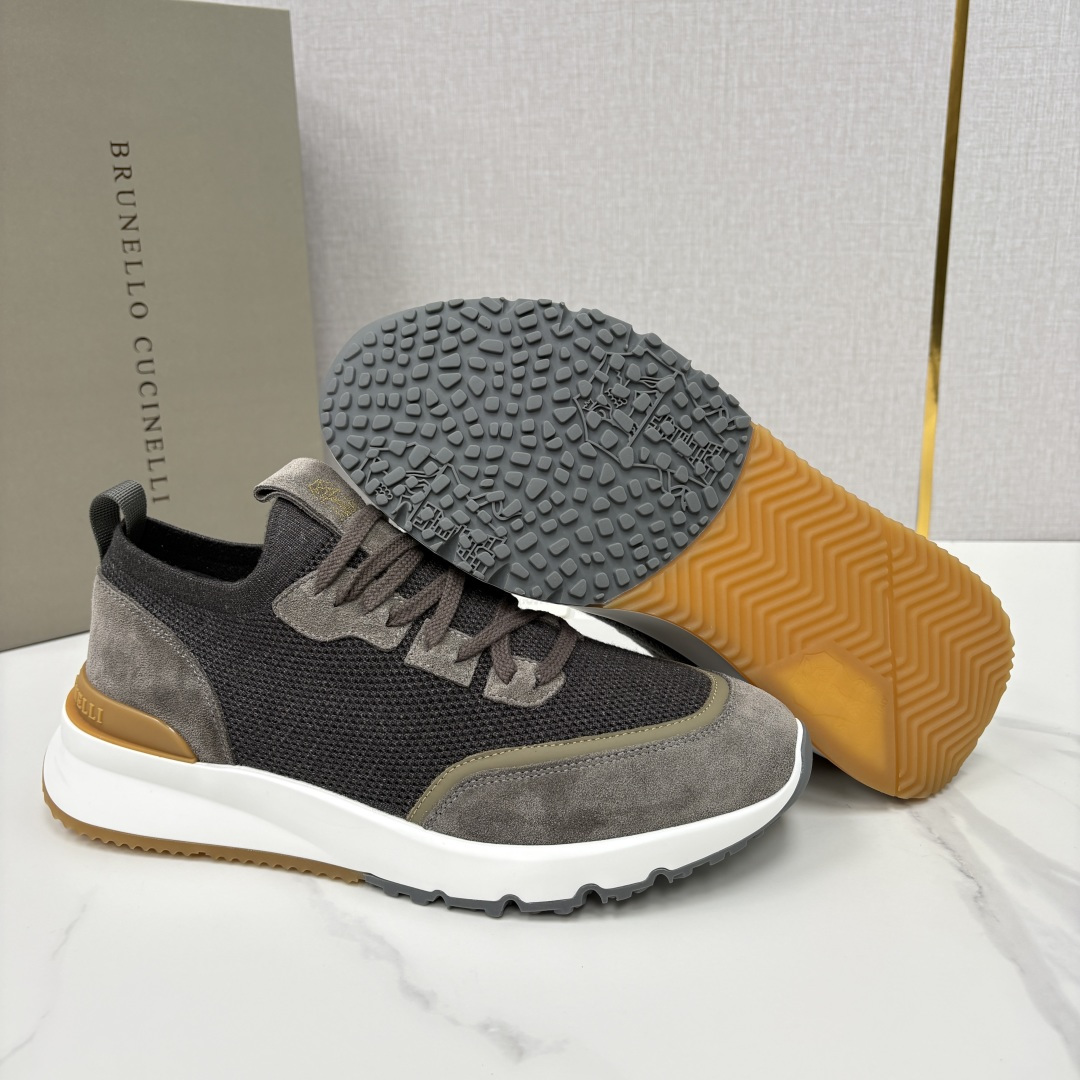 💋💍BC新品 Brunello Cucinell* 混色针织拼接绒面低帮运动鞋 官方 9,600 采用高