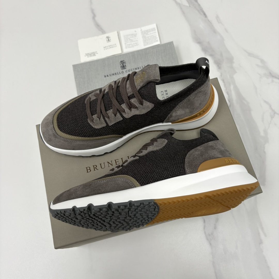 💋💍BC新品 Brunello Cucinell* 混色针织拼接绒面低帮运动鞋 官方 9,600 采用高