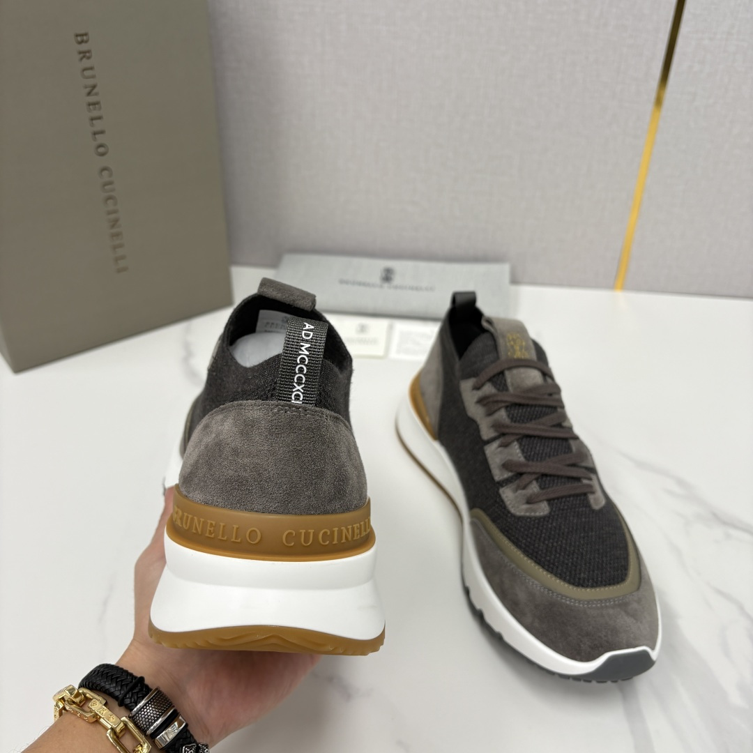 💋💍BC新品 Brunello Cucinell* 混色针织拼接绒面低帮运动鞋 官方 9,600 采用高