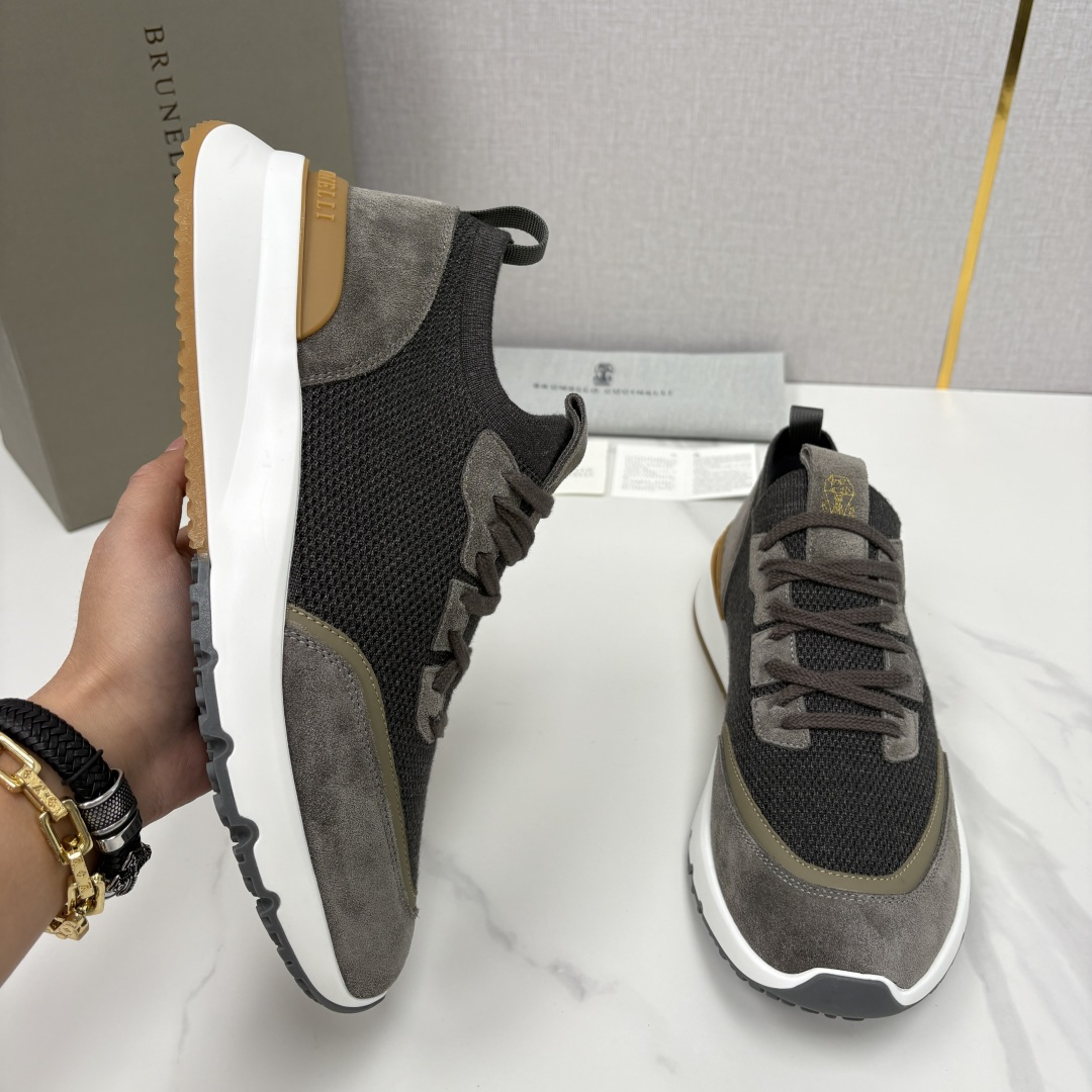 💋💍BC新品 Brunello Cucinell* 混色针织拼接绒面低帮运动鞋 官方 9,600 采用高