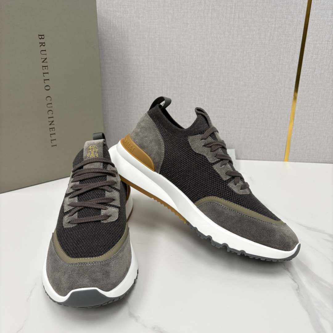 💋💍BC新品 Brunello Cucinell* 混色针织拼接绒面低帮运动鞋 官方 9,600 采用高