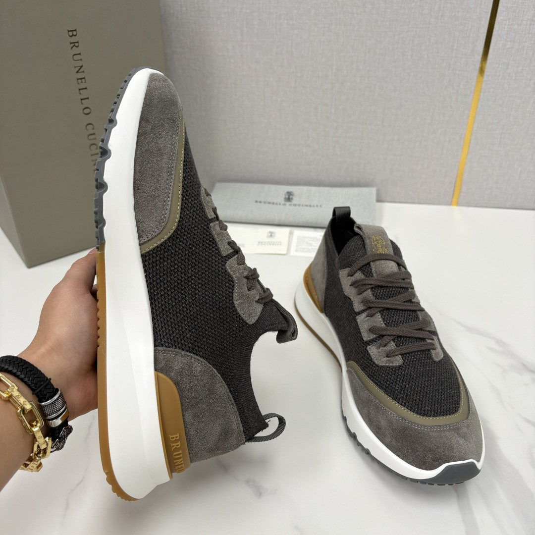 💋💍BC新品 Brunello Cucinell* 混色针织拼接绒面低帮运动鞋 官方 9,600 采用高