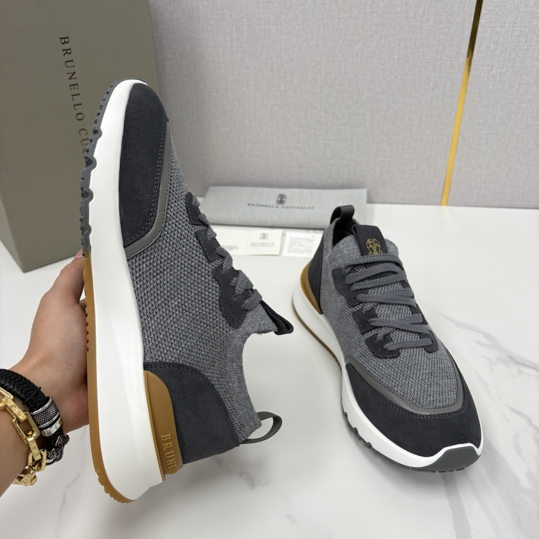 💋💍BC新品 Brunello Cucinell* 混色针织拼接绒面低帮运动鞋 官方 9,600 采用高