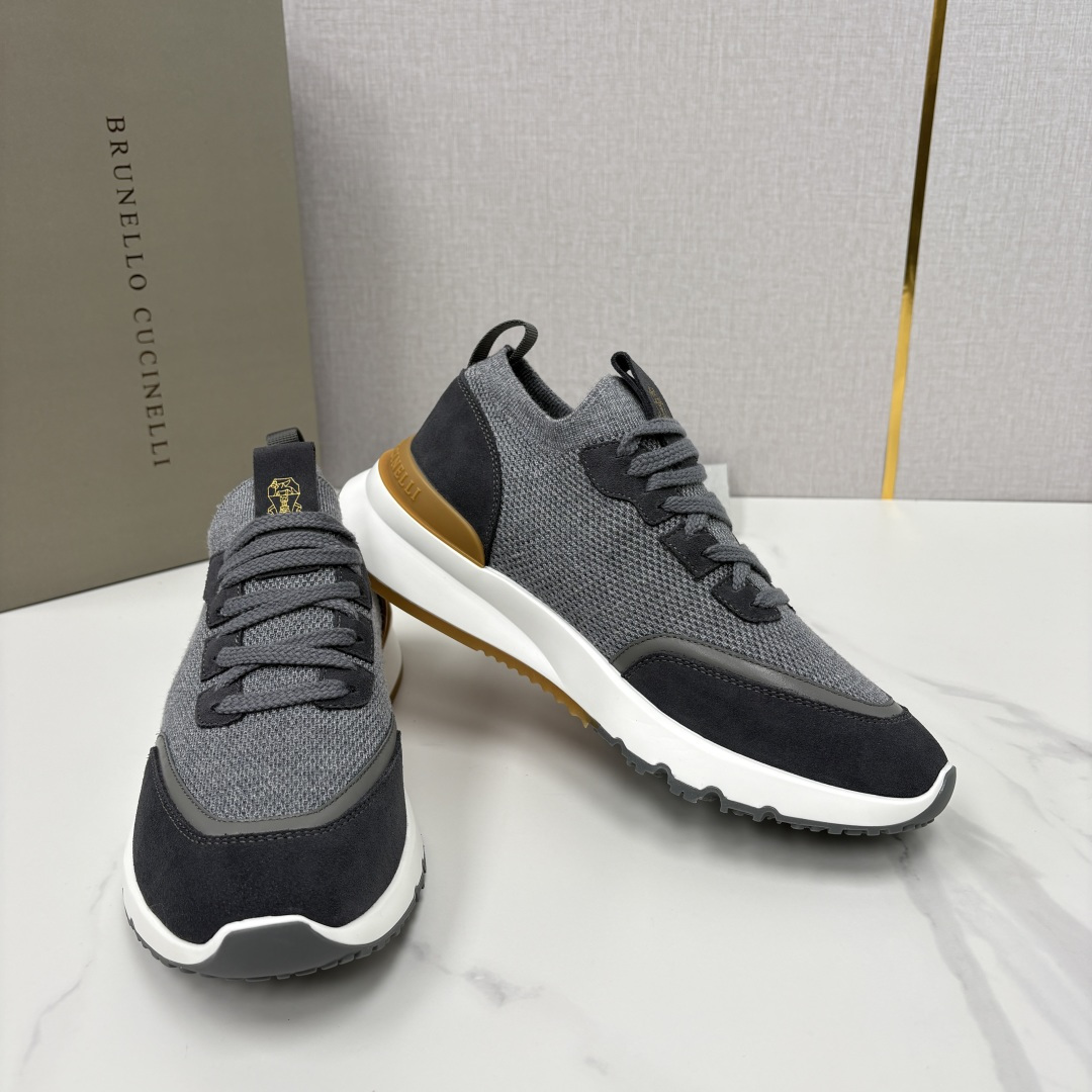 💋💍BC新品 Brunello Cucinell* 混色针织拼接绒面低帮运动鞋 官方 9,600 采用高