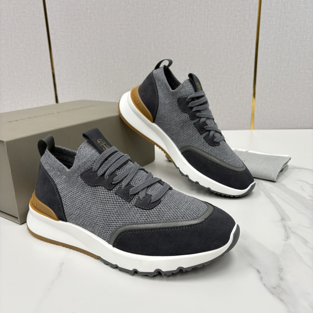 💋💍BC新品 Brunello Cucinell* 混色针织拼接绒面低帮运动鞋 官方 9,600 采用高