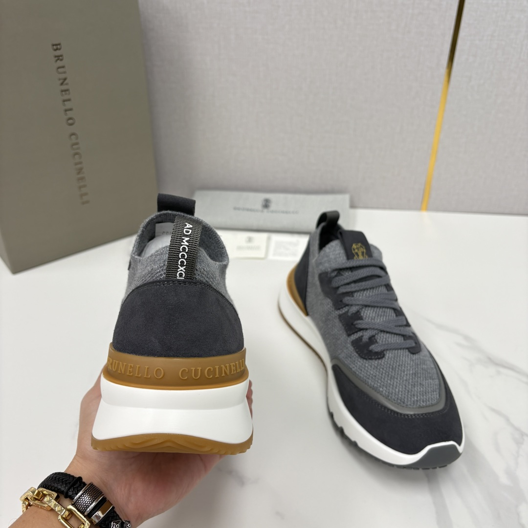 💋💍BC新品 Brunello Cucinell* 混色针织拼接绒面低帮运动鞋 官方 9,600 采用高
