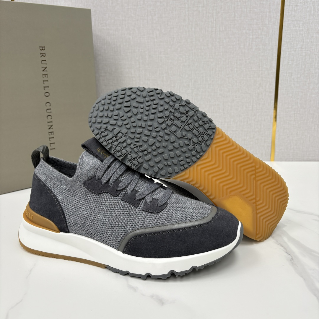 💋💍BC新品 Brunello Cucinell* 混色针织拼接绒面低帮运动鞋 官方 9,600 采用高