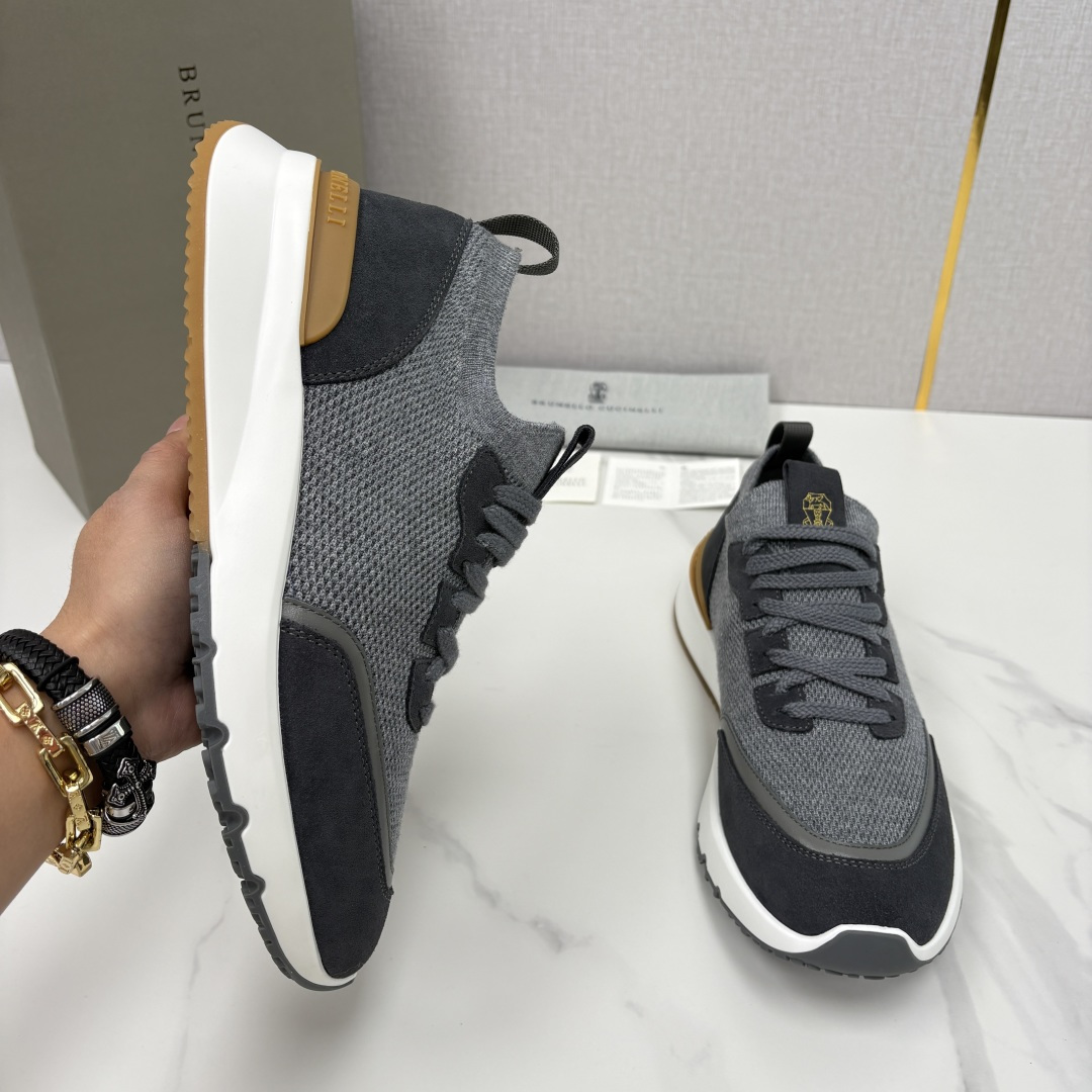 💋💍BC新品 Brunello Cucinell* 混色针织拼接绒面低帮运动鞋 官方 9,600 采用高