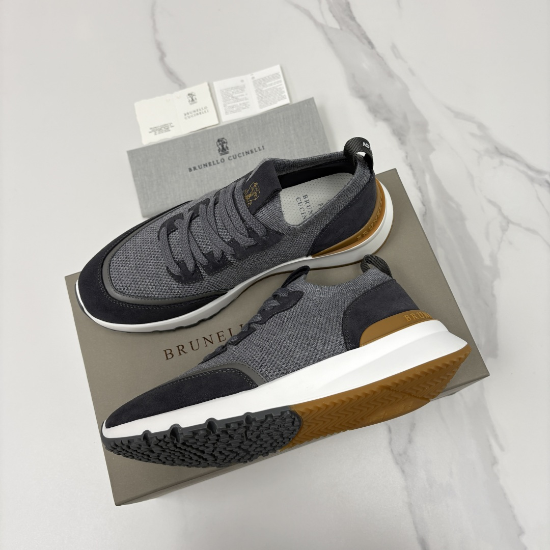 💋💍BC新品 Brunello Cucinell* 混色针织拼接绒面低帮运动鞋 官方 9,600 采用高