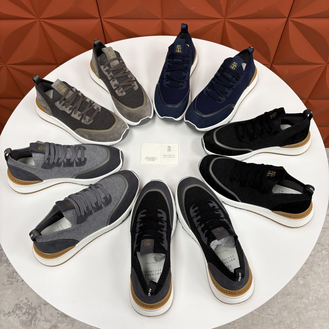 💋💍BC新品 Brunello Cucinell* 混色针织拼接绒面低帮运动鞋 官方 9,600 采用高