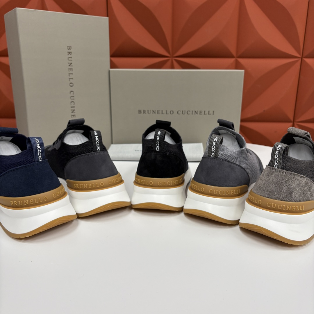 💋💍BC新品 Brunello Cucinell* 混色针织拼接绒面低帮运动鞋 官方 9,600 采用高