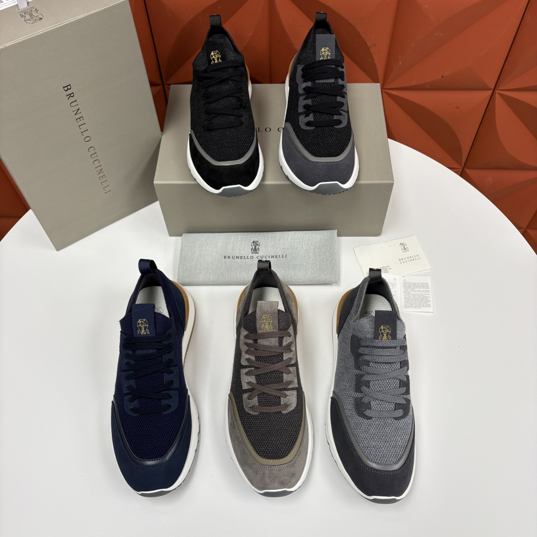💋💍BC新品 Brunello Cucinell* 混色针织拼接绒面低帮运动鞋 官方 9,600 采用高