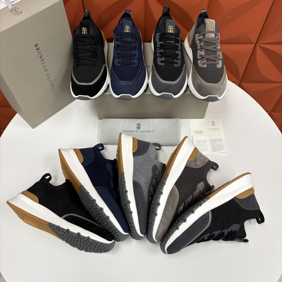 💋💍BC新品 Brunello Cucinell* 混色针织拼接绒面低帮运动鞋 官方 9,600 采用高