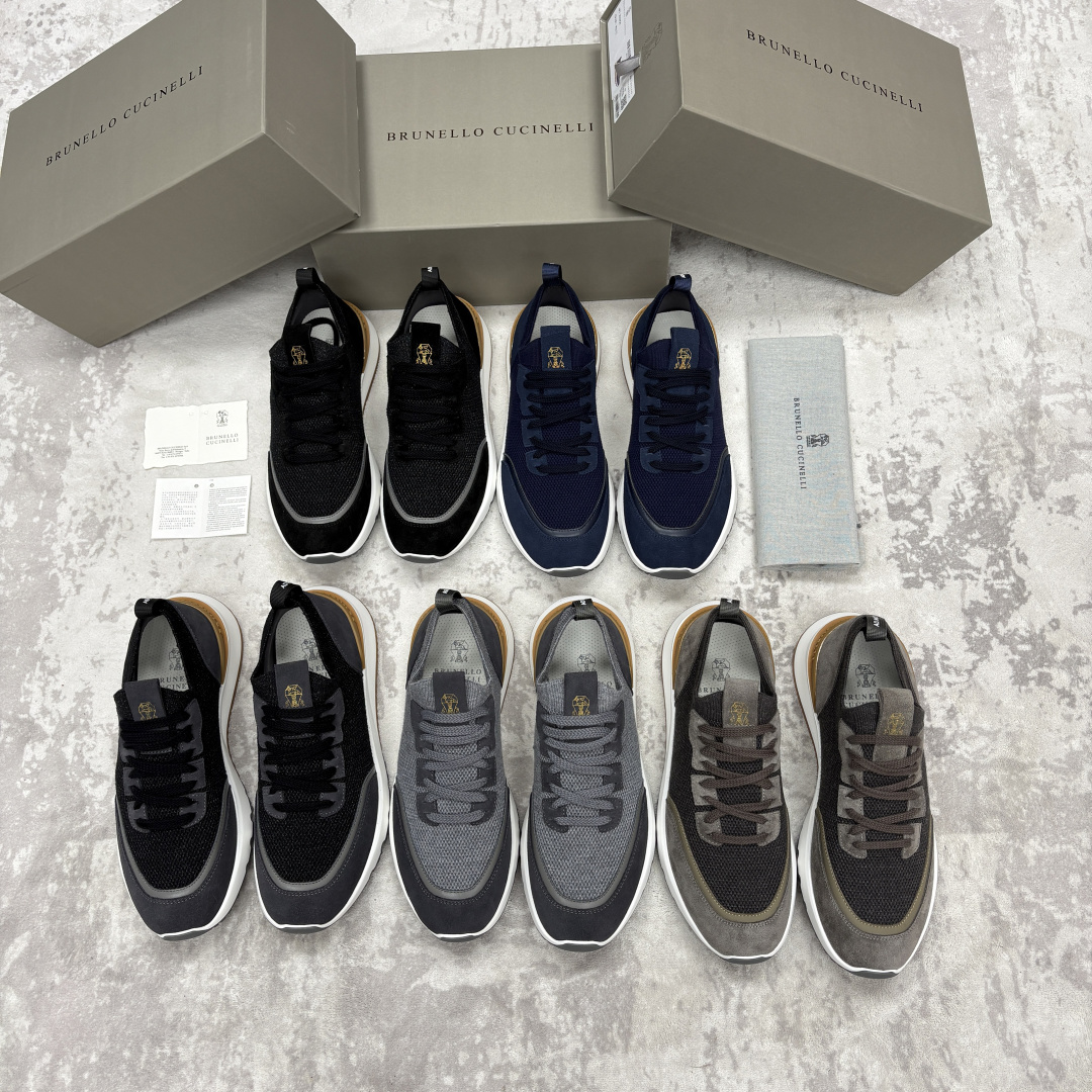 💋💍BC新品 Brunello Cucinell* 混色针织拼接绒面低帮运动鞋 官方 9,600 采用高