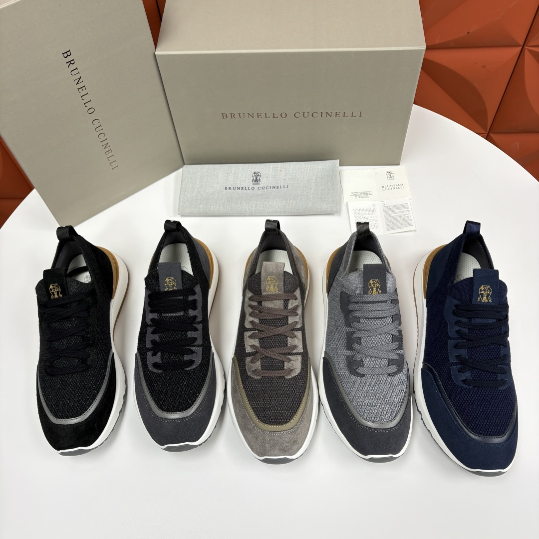 💋💍BC新品 Brunello Cucinell* 混色针织拼接绒面低帮运动鞋 官方 9,600 采用高