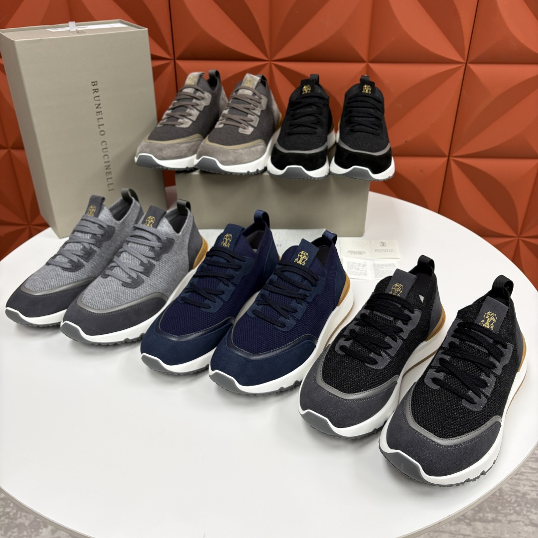 💋💍BC新品 Brunello Cucinell* 混色针织拼接绒面低帮运动鞋 官方 9,600 采用高