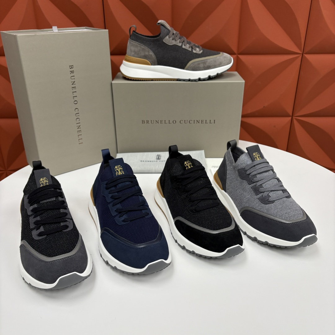 💋💍BC新品 Brunello Cucinell* 混色针织拼接绒面低帮运动鞋 官方 9,600 采用高
